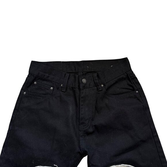 MNML Black Denim Pants With White Skull Patch Design Size 28 - Picture 4 of 10